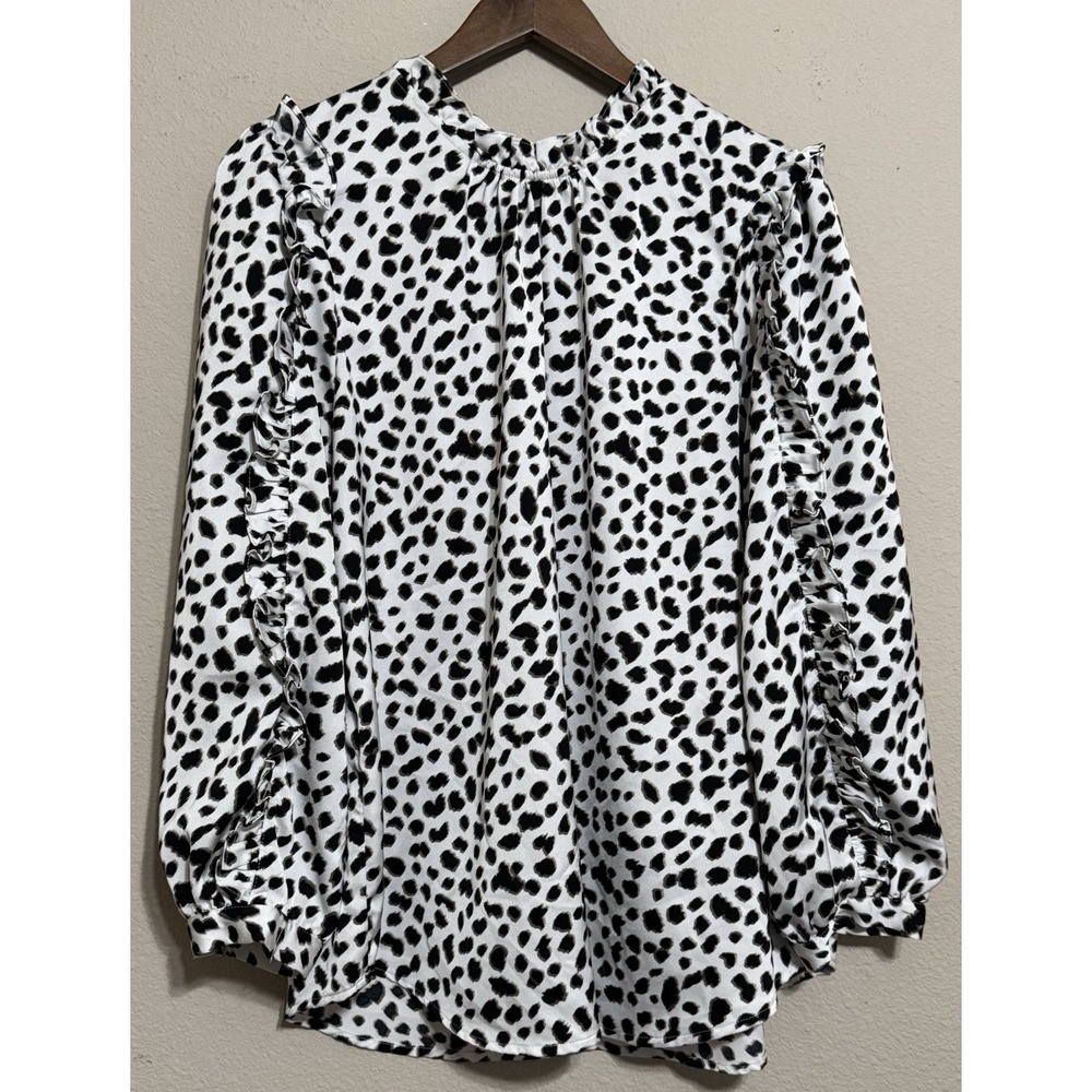J Crew Women's Blouse Top XL Cheetah Print Ruffle Long Sleeve‎ Pin-Tuck Career